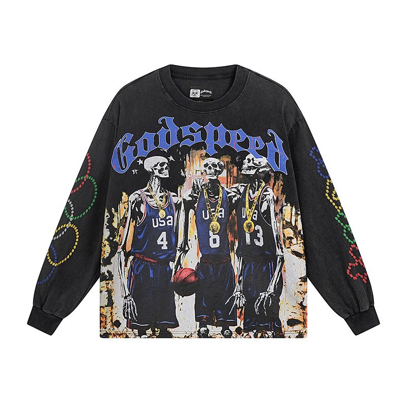 Godspeed Washed Black Graphic Long-Sleeve T-Shirt ¡ª hero