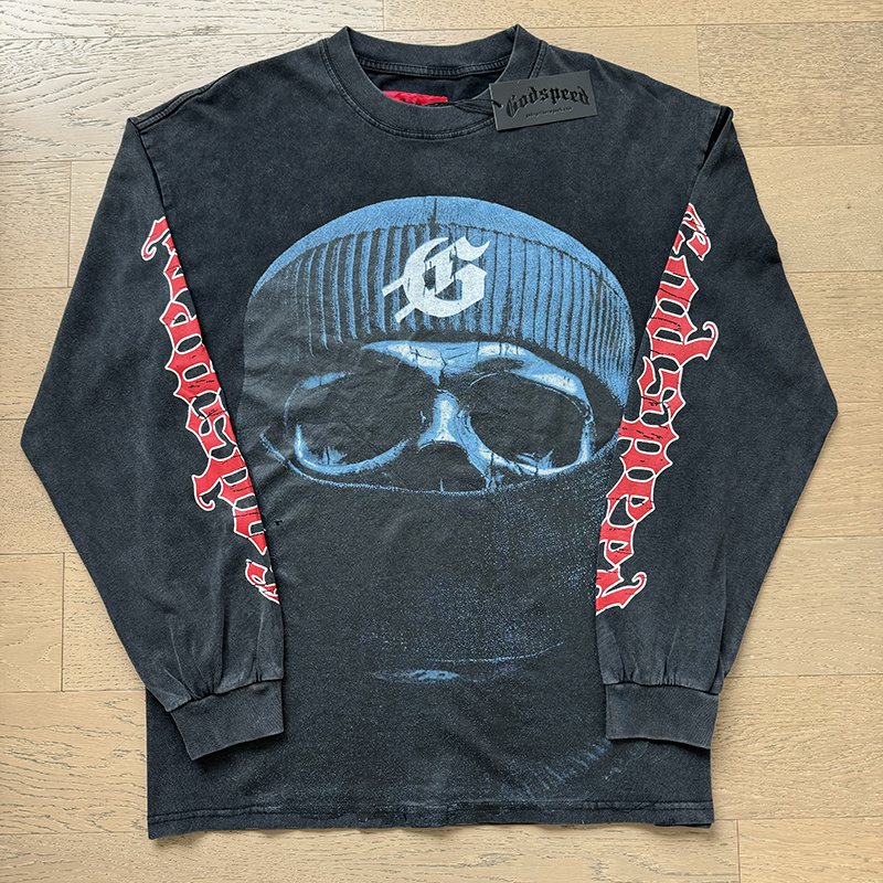 Godspeed Washed Black Graphic Long-Sleeve T-Shirt ¡ª front