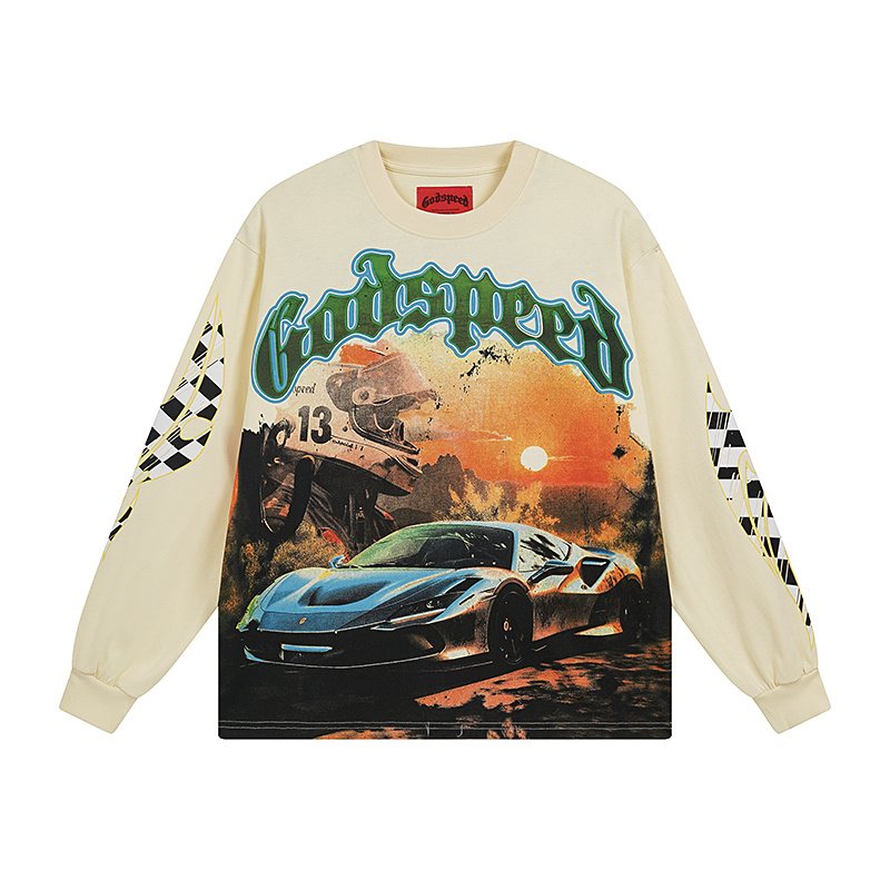 Godspeed Out of Many One Racing Graphic Long-Sleeve T-Shirt ¡ª front