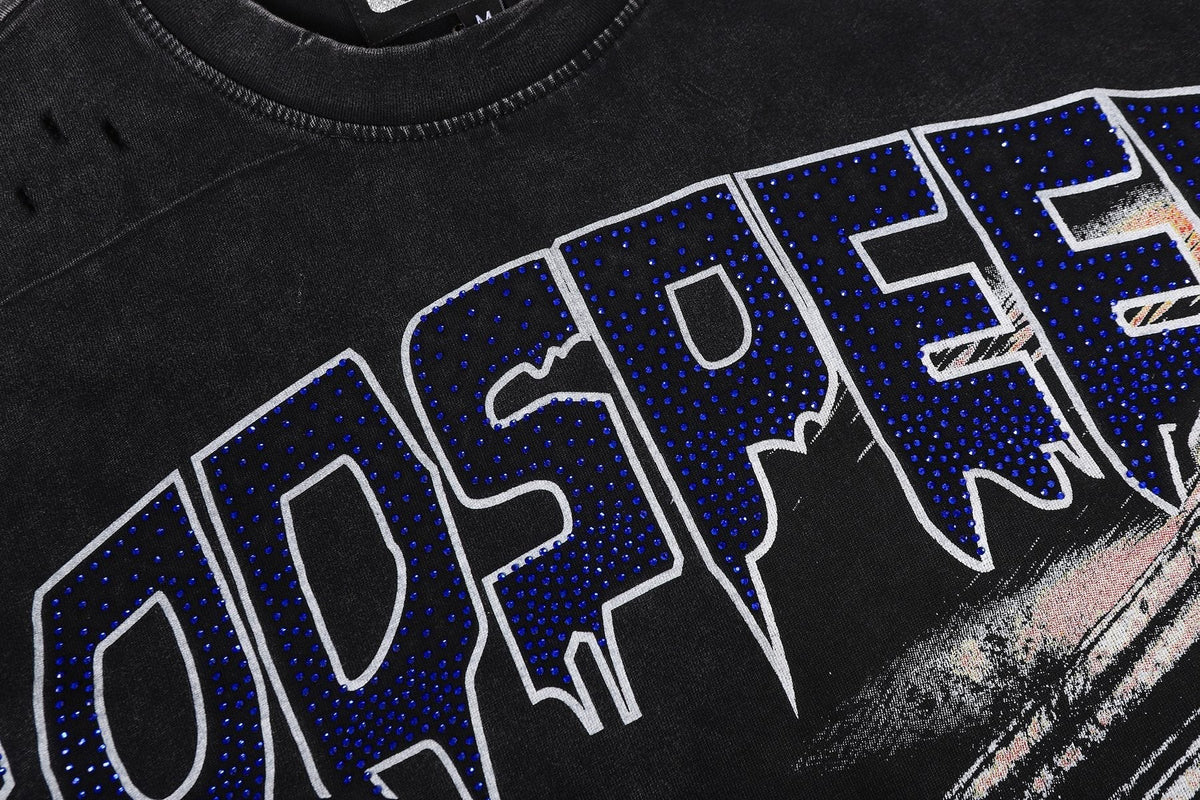 Godspeed Distressed Rhinestone Graphic T-Shirt ¡ª detail