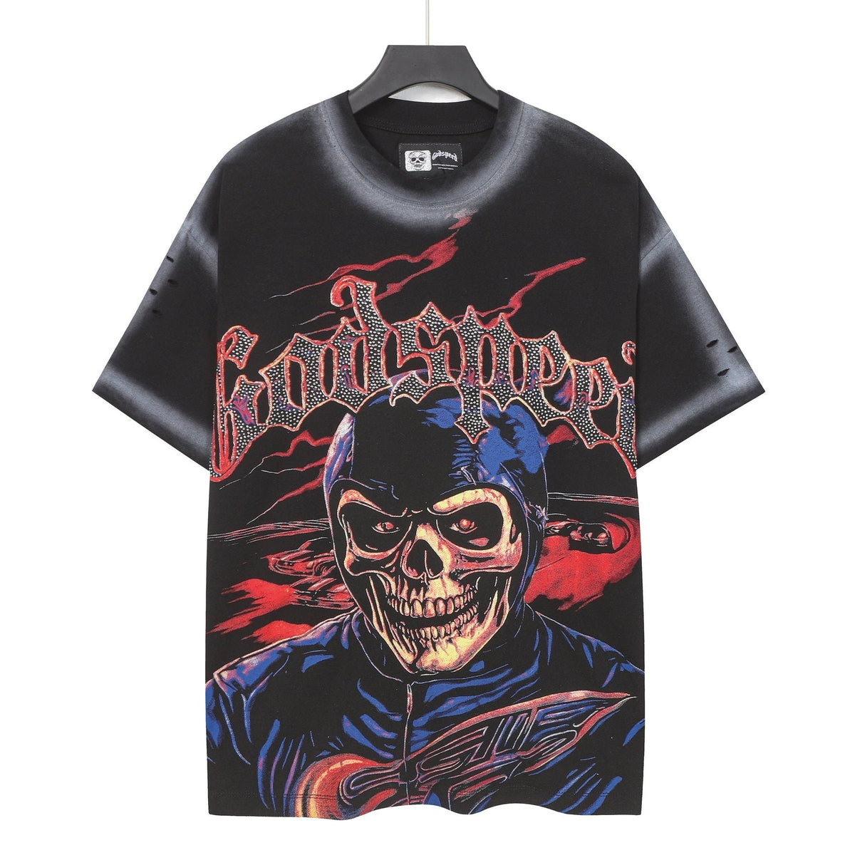 Godspeed Skull Graphic Distressed Sleeve T-Shirt ¡ª front