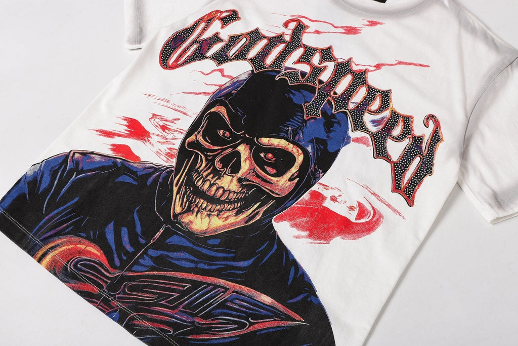 Godspeed Skull Graphic Distressed Sleeve T-Shirt ¡ª detail