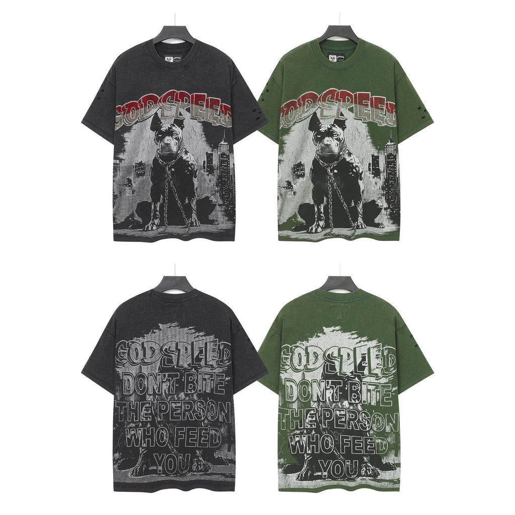 Godspeed Dog Graphic Distressed Sleeve T-Shirt ¡ª comparison