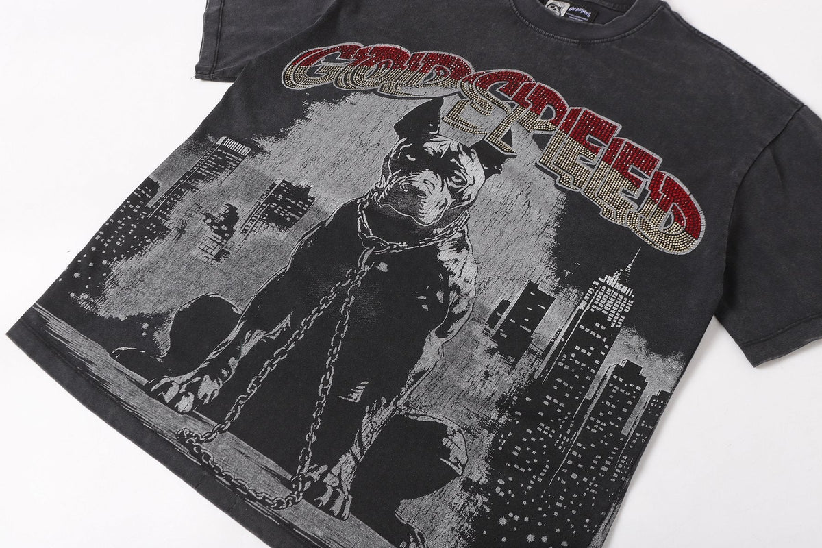 Godspeed Dog Graphic Distressed Sleeve T-Shirt ¡ª detail