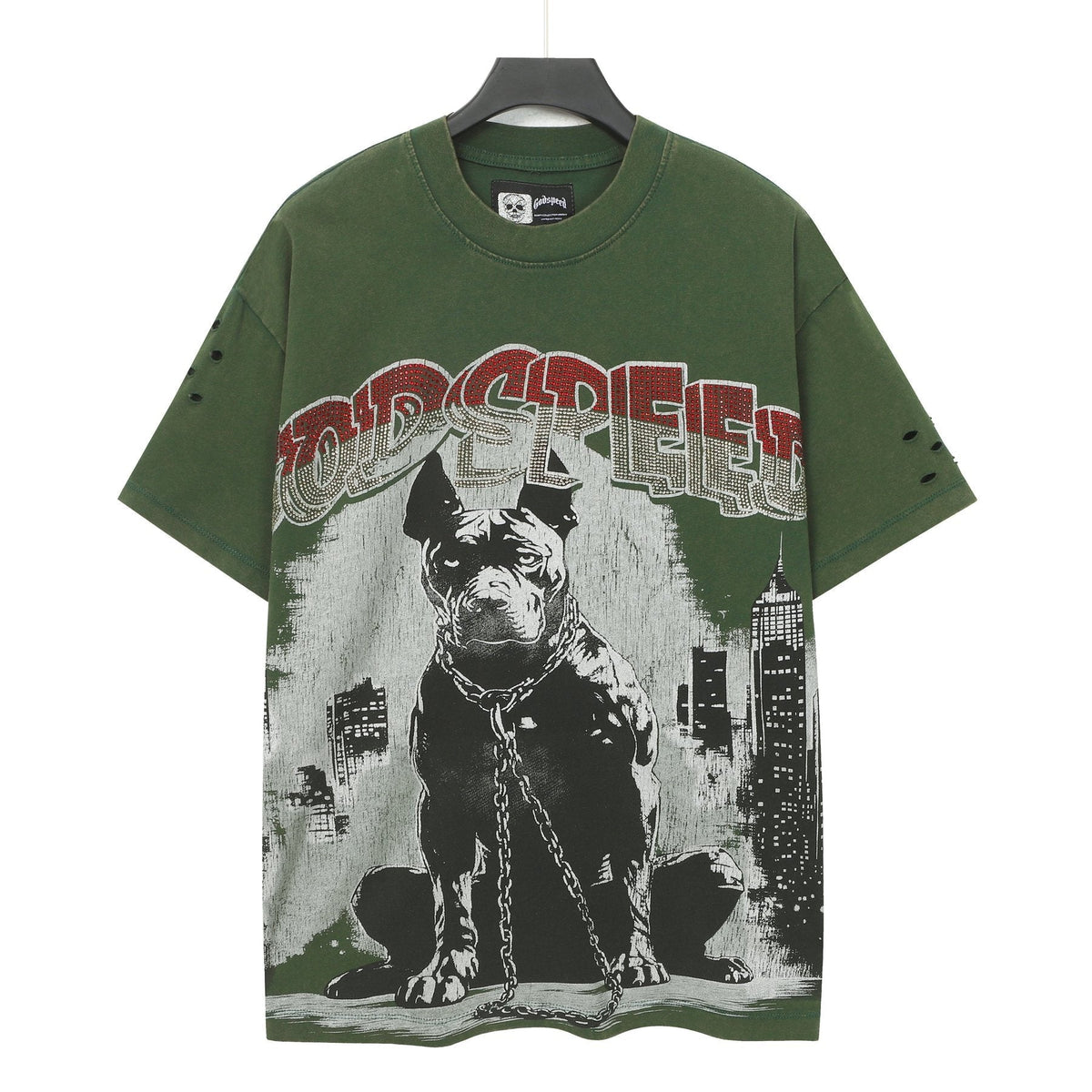 Godspeed Dog Graphic Distressed Sleeve T-Shirt ¡ª front