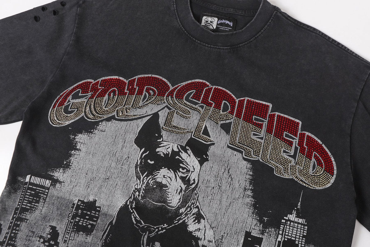 Godspeed Dog Graphic Distressed Sleeve T-Shirt ¡ª detail