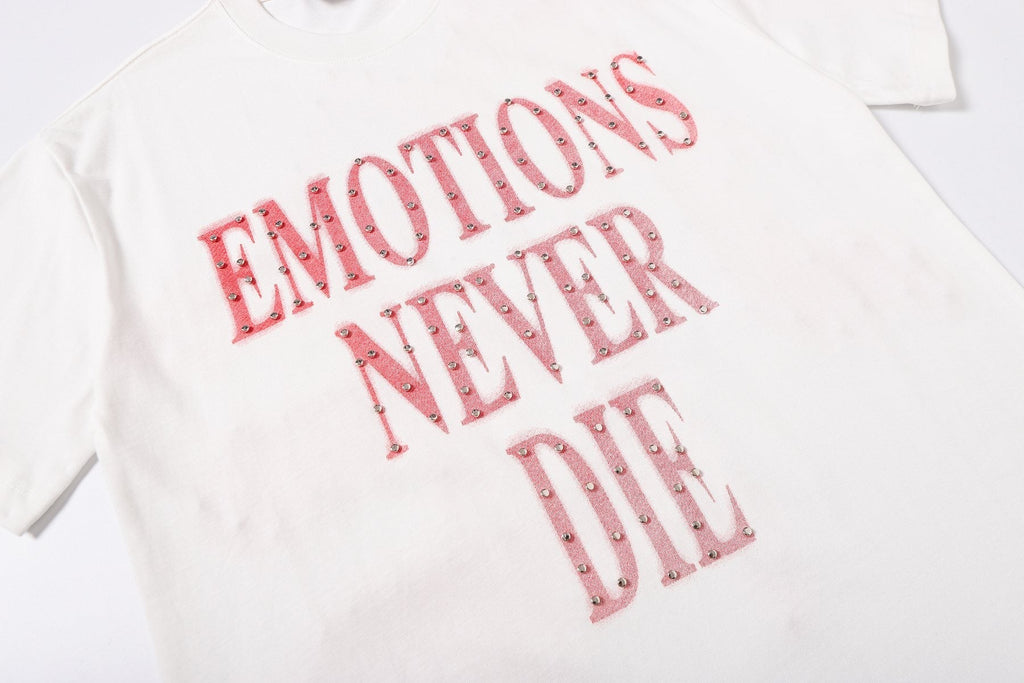 MIXED EMOTION Never Die Studded Graphic T-Shirt ¡ª detail