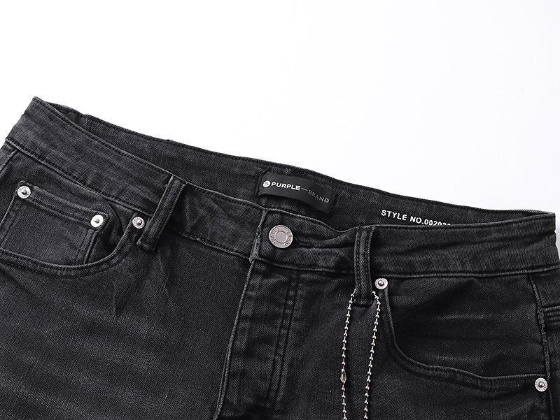 Purple Brand Black Paint-Splatter Distressed Flared Jeans ¡ª detail