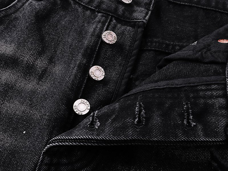 Purple Brand Black Paint-Splatter Distressed Jeans ¡ª detail