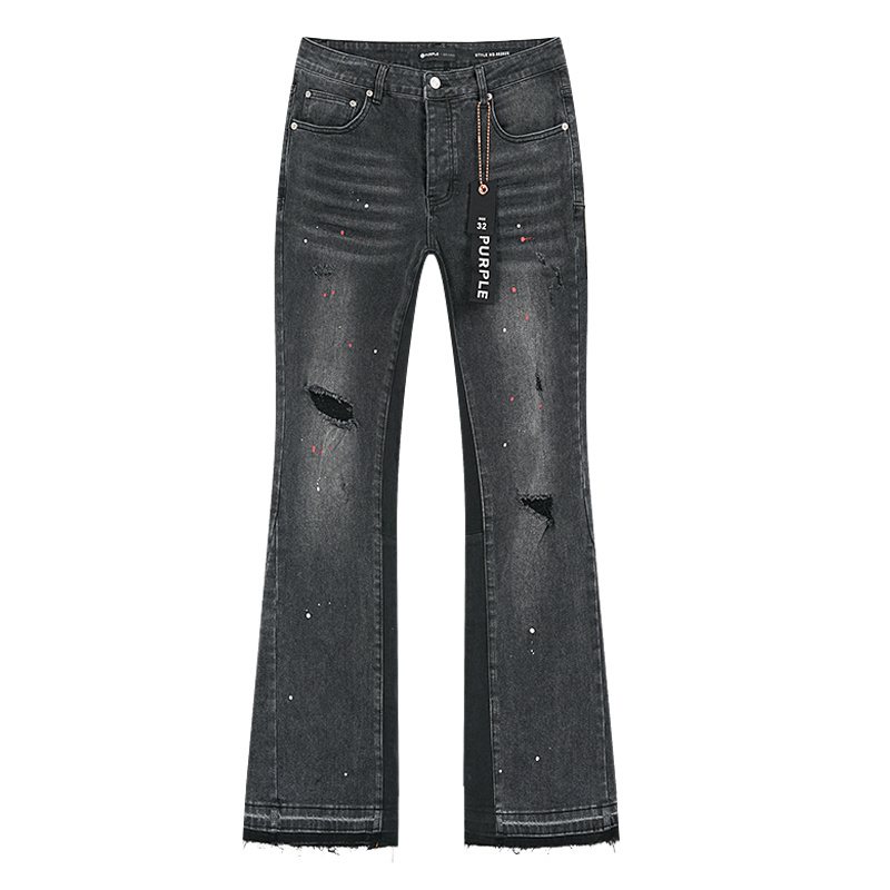 Purple Brand Washed Black Paint-Splatter Flared Jeans ¡ª hero