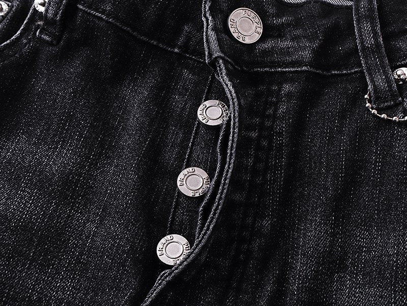 Purple Brand Washed Black Distressed Flare Jeans ¡ª detail