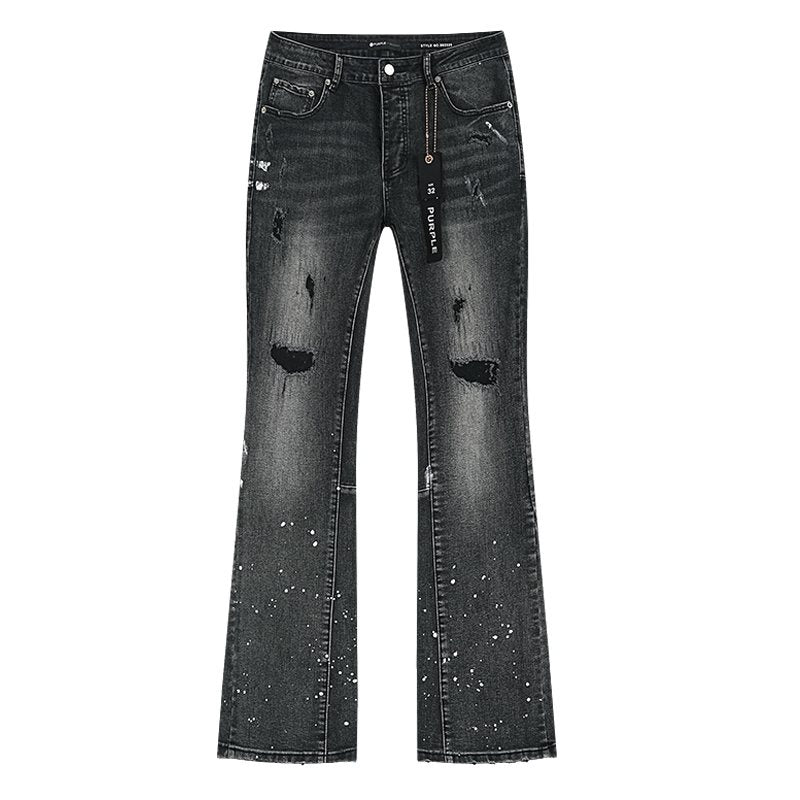 Purple Brand Black Paint-Splatter Distressed Jeans ¡ª front