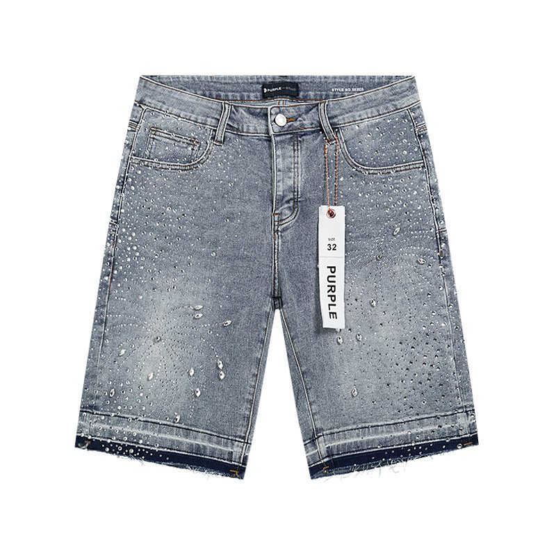 Purple Brand Rhinestone Light Wash Denim Shorts ¡ª hero