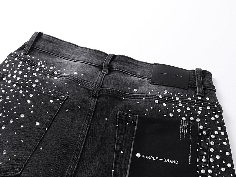 Purple Brand Rhinestone Starburst Denim Shorts ¡ª detail