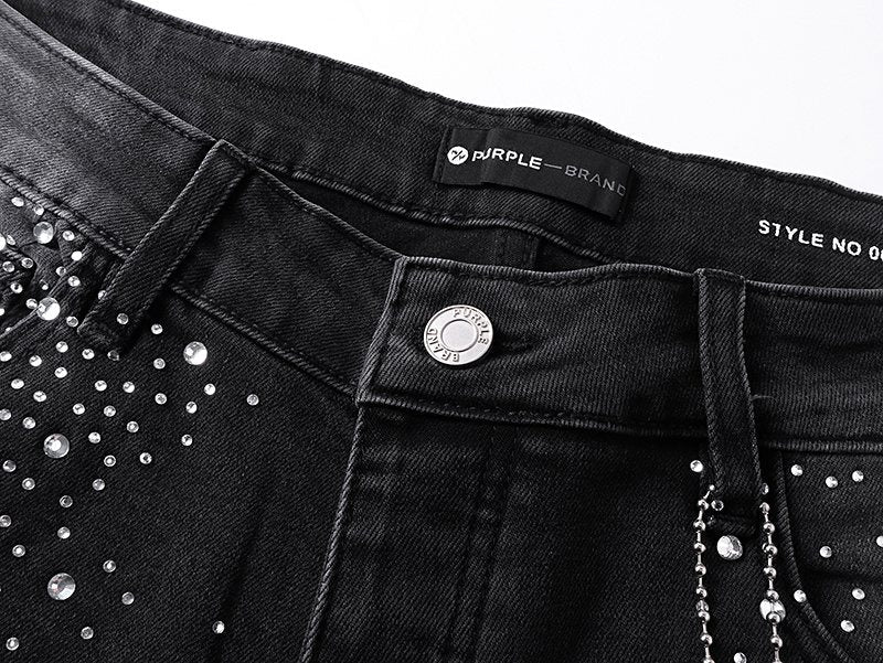 Purple Brand Rhinestone Starburst Denim Shorts ¡ª detail