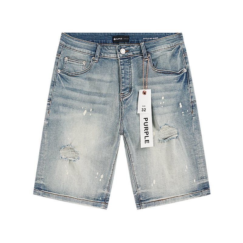Purple Brand Light Blue Paint-Splatter Denim Shorts ¡ª hero