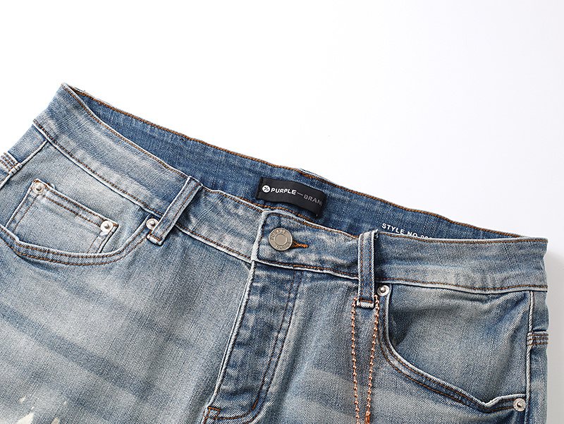 Purple Brand Light Blue Paint-Splatter Denim Shorts ¡ª detail