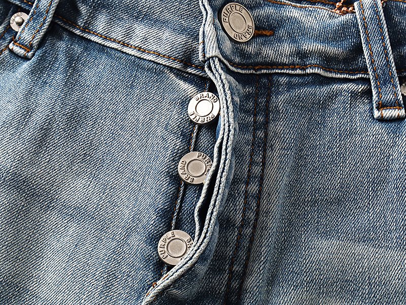 Purple Brand Light Blue Paint-Splatter Denim Shorts ¡ª detail