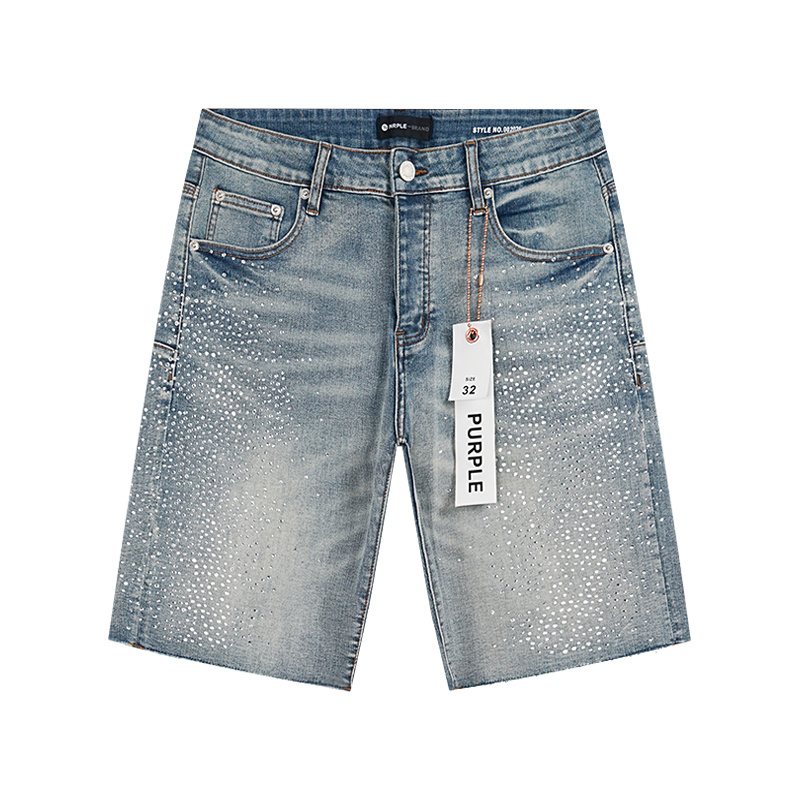 Purple Brand Rhinestone Light Blue Denim Shorts ¡ª hero