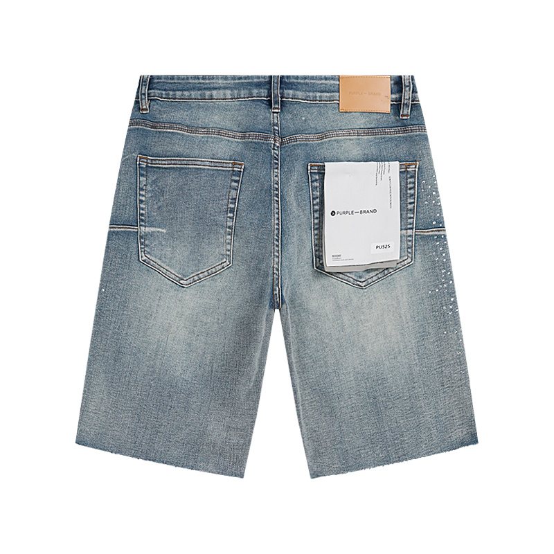 Purple Brand Rhinestone Light Blue Denim Shorts ¡ª back