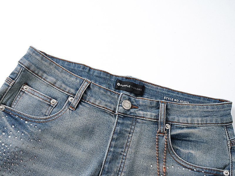Purple Brand Rhinestone Light Blue Denim Shorts ¡ª detail