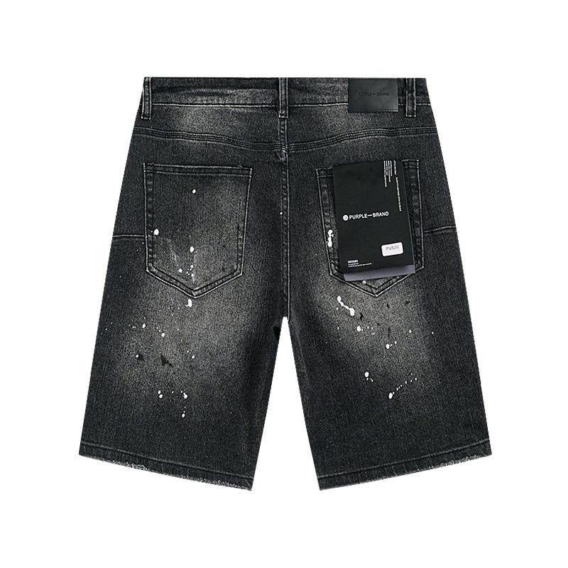 Purple Brand Distressed Paint-Splatter Denim Shorts ¡ª back