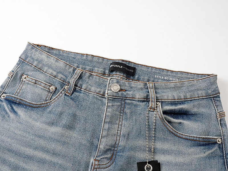 Purple Brand Light Blue Raw Hem Denim Shorts ¡ª detail