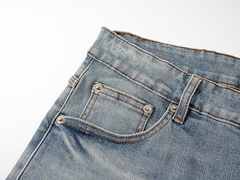 Purple Brand Light Blue Raw Hem Denim Shorts ¡ª detail