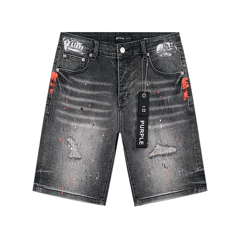 Purple Brand Paint-Splatter Distressed Denim Shorts - Black ¡ª hero