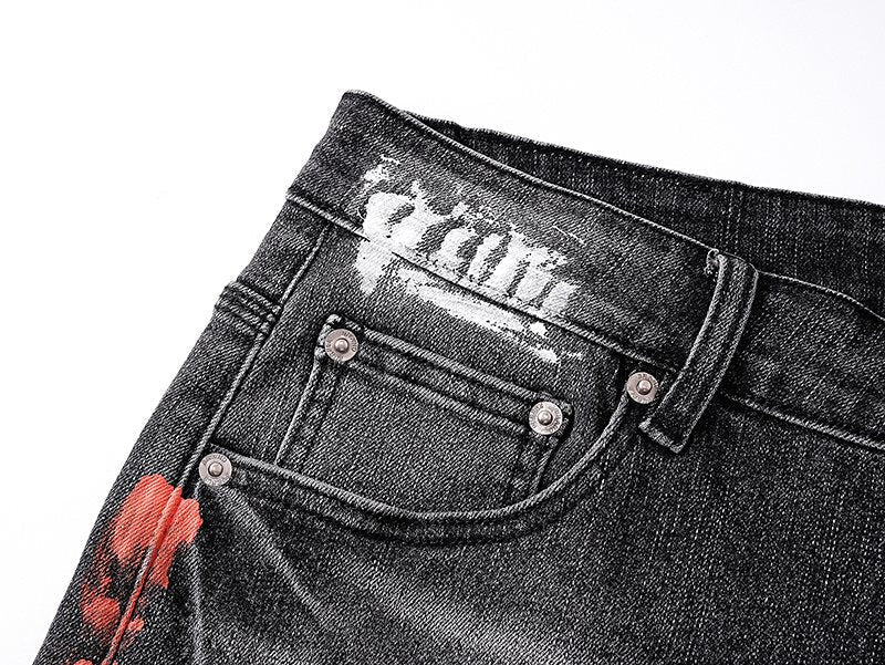 Purple Brand Paint-Splatter Distressed Denim Shorts - Black ¡ª detail