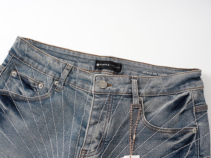 Purple Brand Blue Radiating Stripe Denim Shorts ¡ª detail