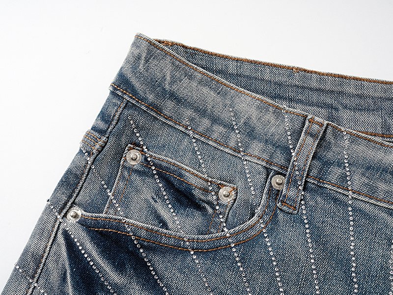 Purple Brand Blue Radiating Stripe Denim Shorts ¡ª detail