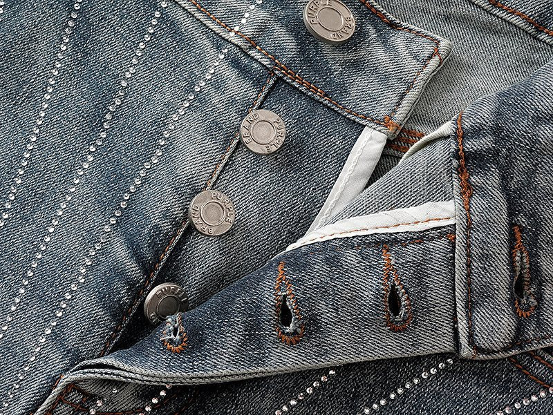 Purple Brand Blue Radiating Stripe Denim Shorts ¡ª detail