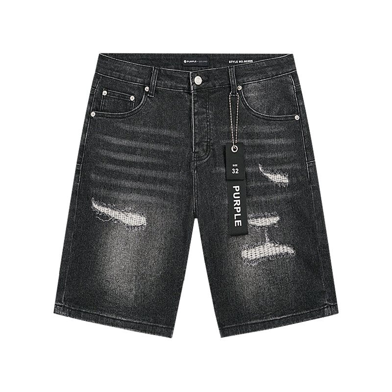 Purple Brand Washed Black Distressed Denim Shorts ¡ª hero