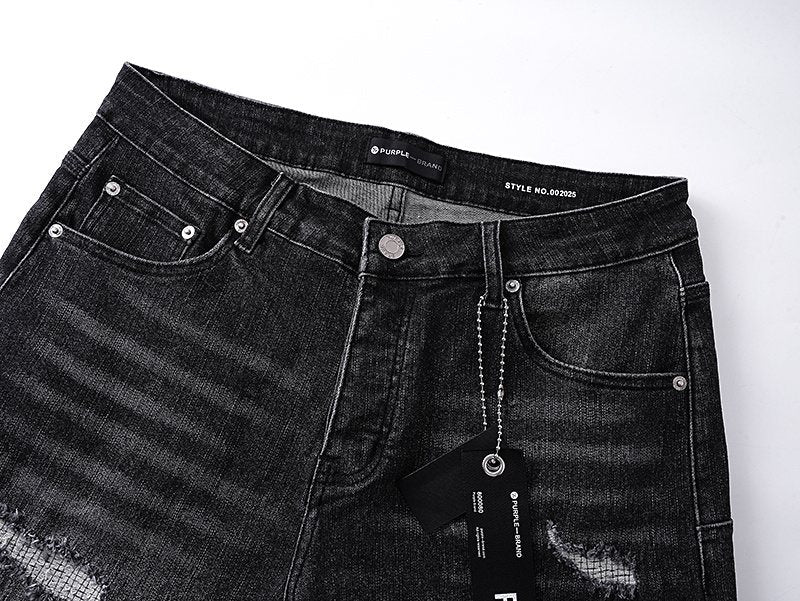 Purple Brand Washed Black Distressed Denim Shorts ¡ª detail