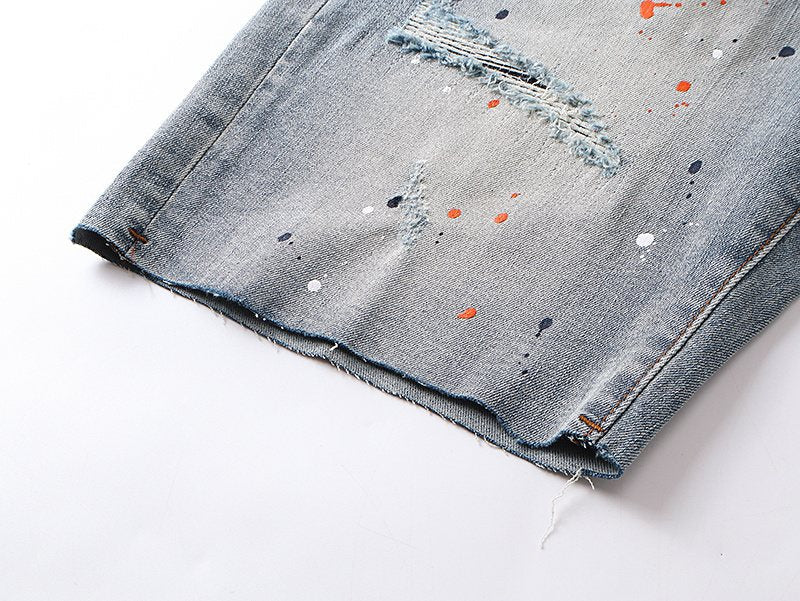 Purple Brand Paint Splatter Denim Shorts ¡ª detail