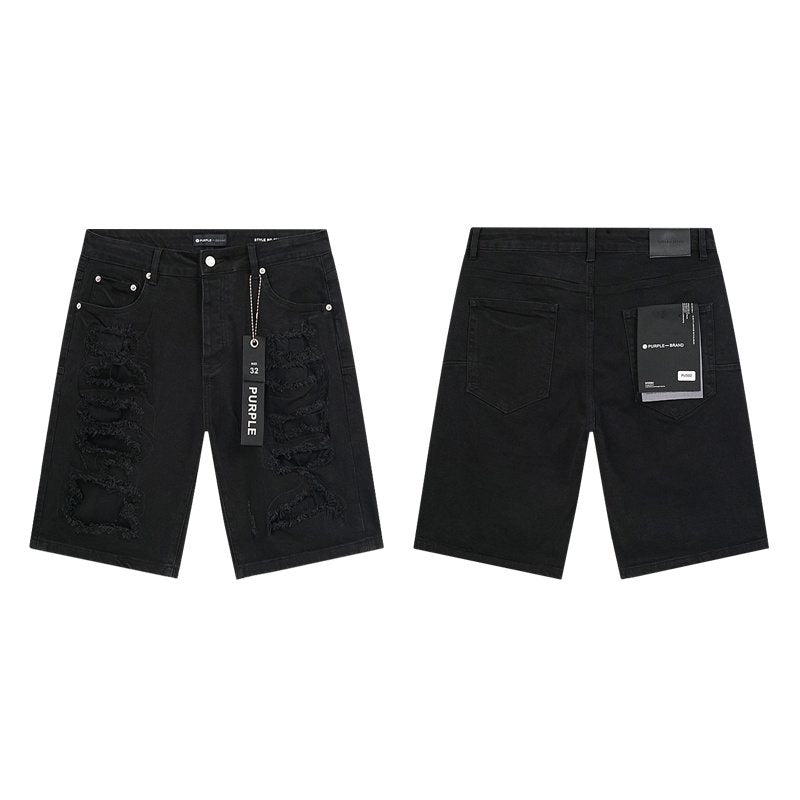 Purple Brand Black Distressed Denim Shorts ¡ª hero