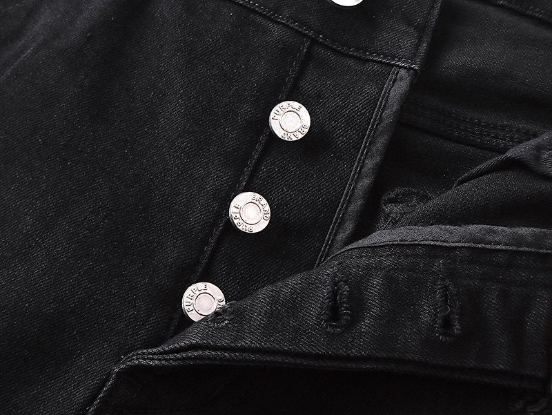 Purple Brand Black Distressed Denim Shorts ¡ª detail