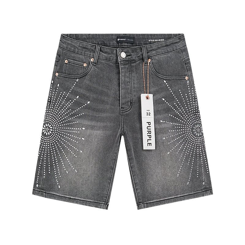 Purple Brand Rhinestone Burst Denim Shorts ¡ª hero