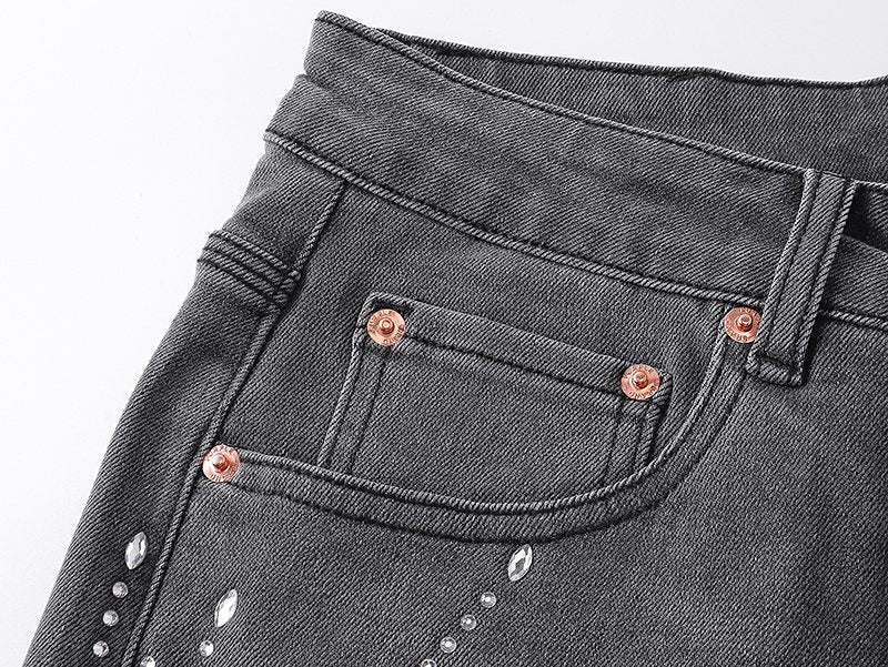 Purple Brand Rhinestone Burst Denim Shorts ¡ª detail