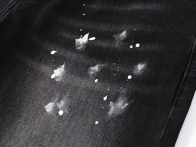 Purple Brand Black Paint-Splatter Distressed Denim Shorts ¡ª detail