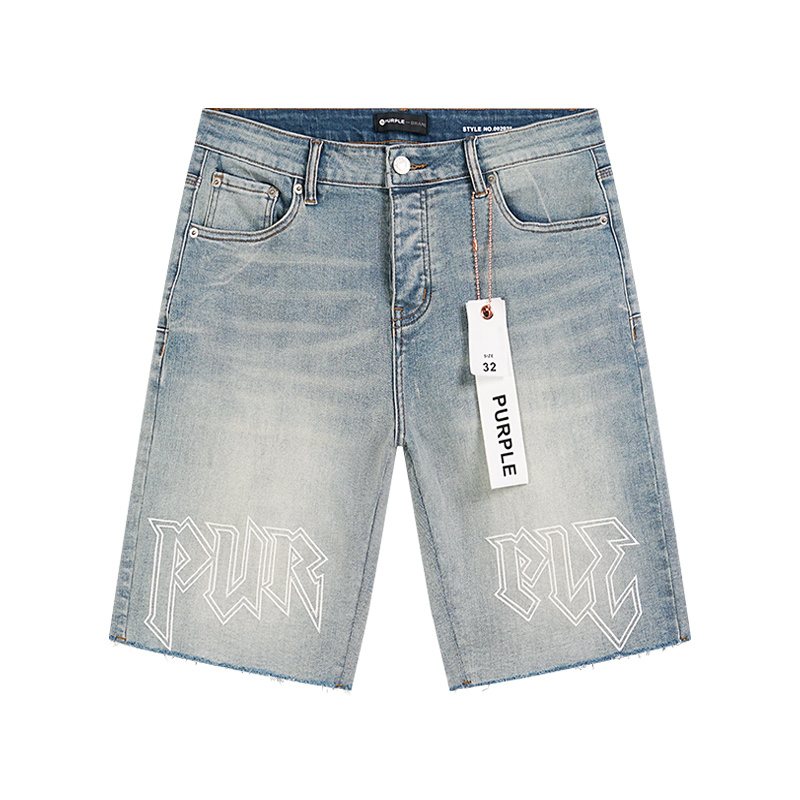 Purple Brand Light Blue Raw Hem Graphic Denim Shorts ¡ª hero