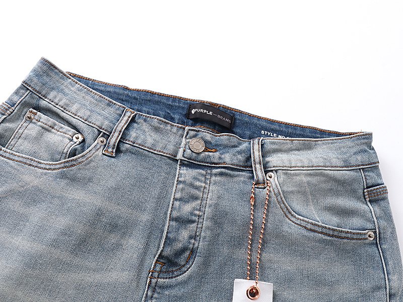 Purple Brand Light Blue Raw Hem Graphic Denim Shorts ¡ª detail