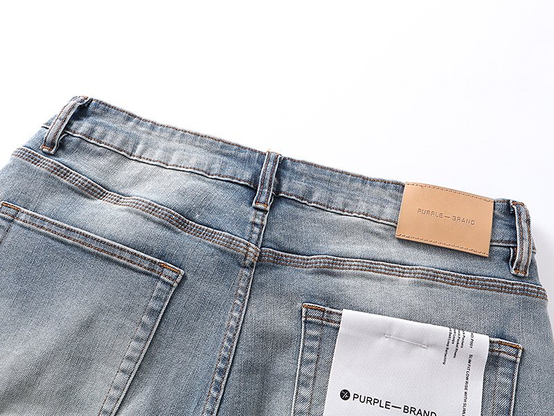Purple Brand Light Blue Raw Hem Graphic Denim Shorts ¡ª detail