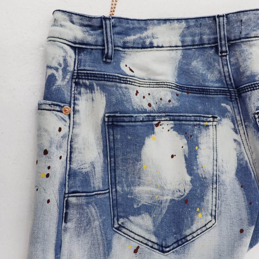 Purple Brand Light Blue Acid-Wash Denim Shorts ¡ª detail