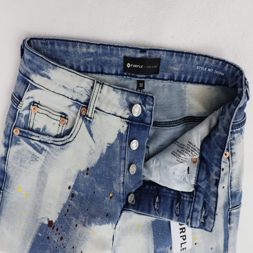 Purple Brand Light Blue Acid-Wash Denim Shorts ¡ª detail