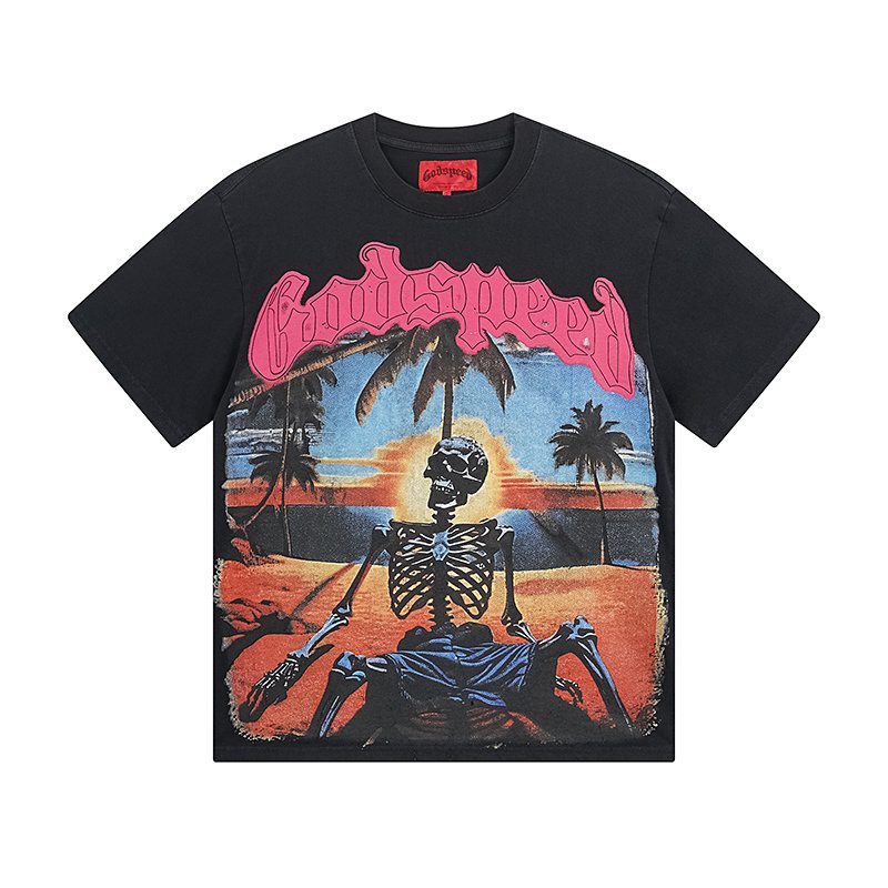 Godspeed Washed Black Skeleton Graphic Short-Sleeve T-Shirt ¡ª front
