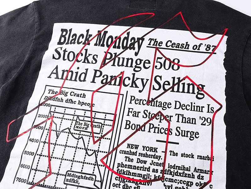 Godspeed Washed Black Skull Newspaper Graphic Short-Sleeve T-Shirt ¡ª detail