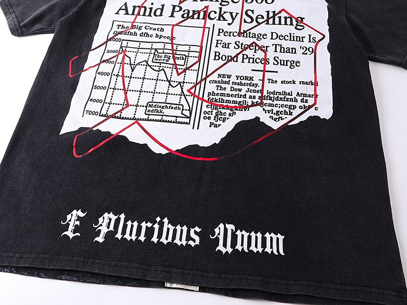 Godspeed Washed Black Skull Newspaper Graphic Short-Sleeve T-Shirt ¡ª detail