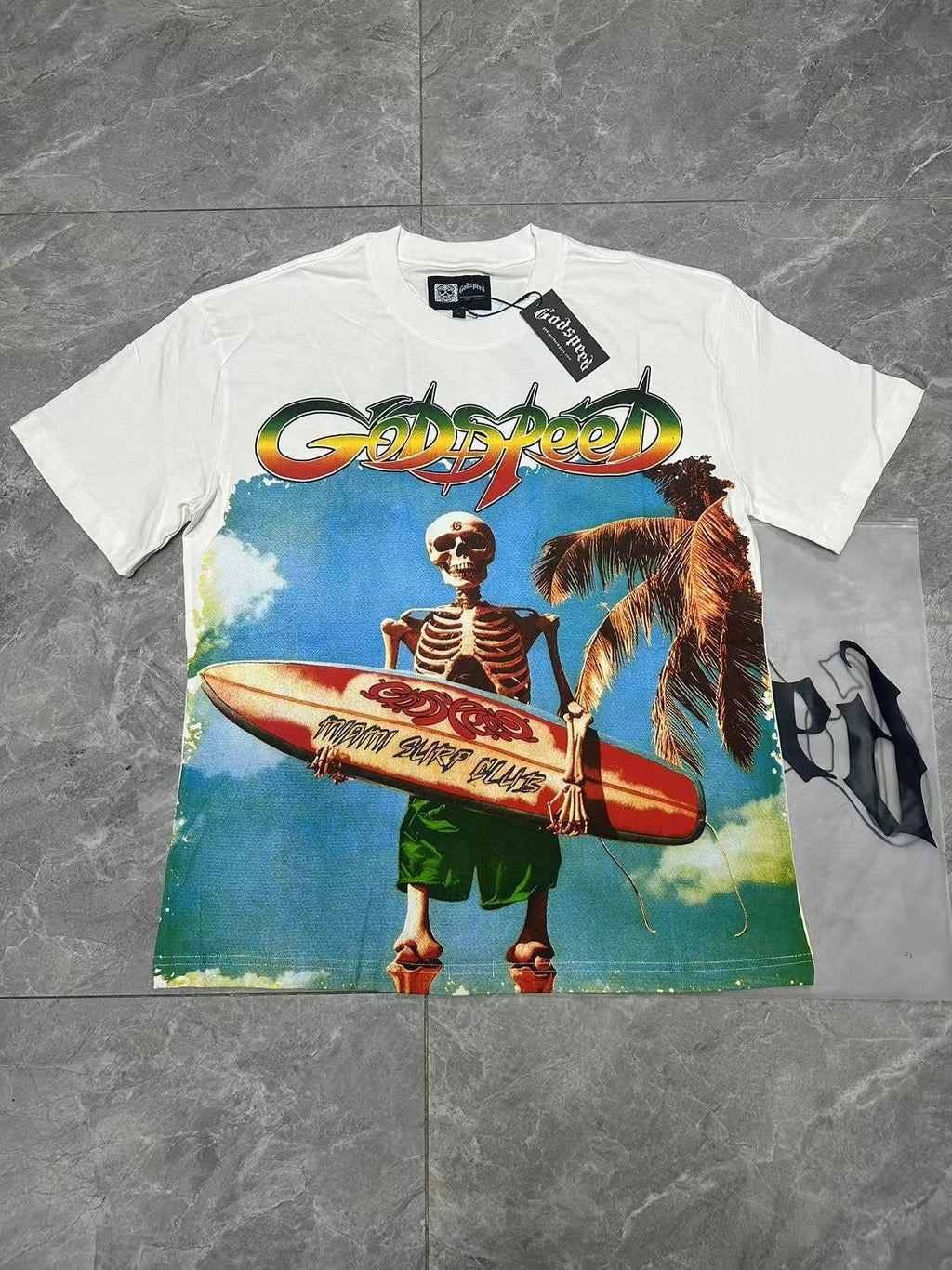 Godspeed Skeleton Surfer Graphic Short-Sleeve T-Shirt ¡ª front